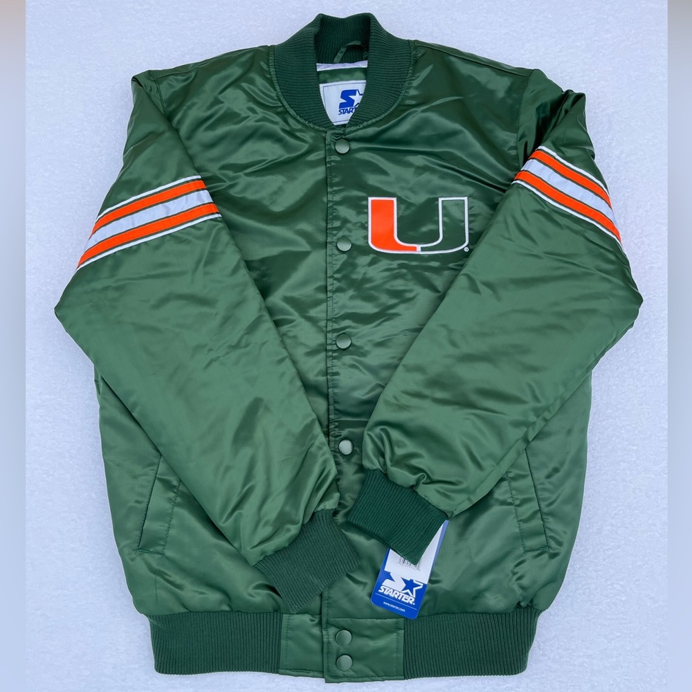 Starter Miami Hurricanes UM Satin jacket Vintage Green Stitched new